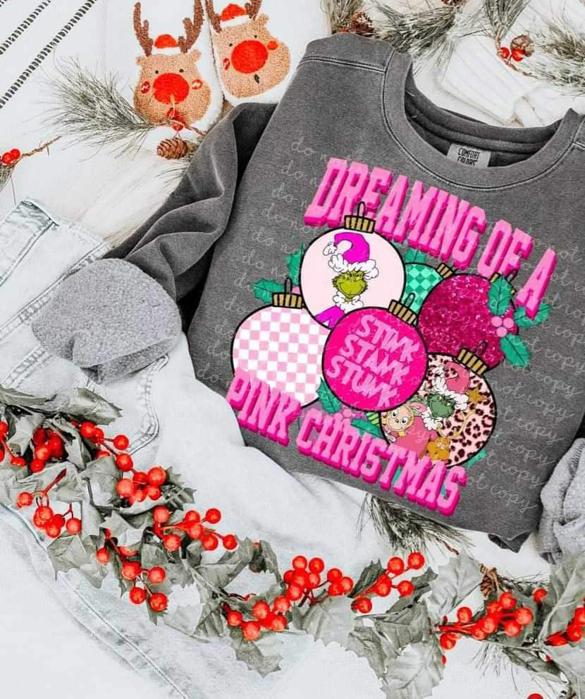 Dreaming of a pink Christmas pink g man ornaments 17312 DTF TRANSFER