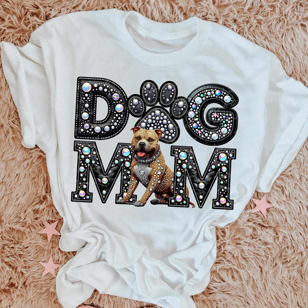 Tan Pittbull Dog mom rhinestone 49100 DTF transfer