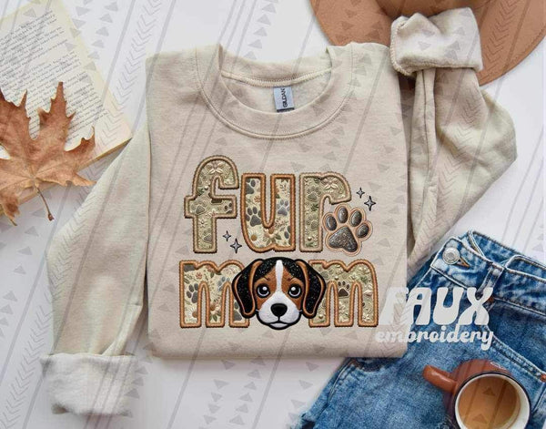 Beagle Fur Mom Faux Embroidery DTF transfer 13701