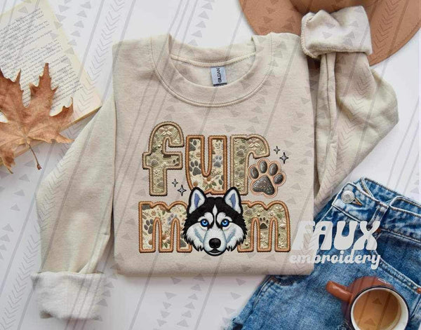 Husky Fur Mom Faux Embroidery DTF transfer 13737