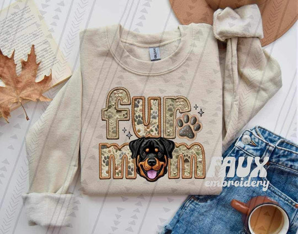 Rottweiler Fur Mom Faux Embroidery DTF transfer 13745