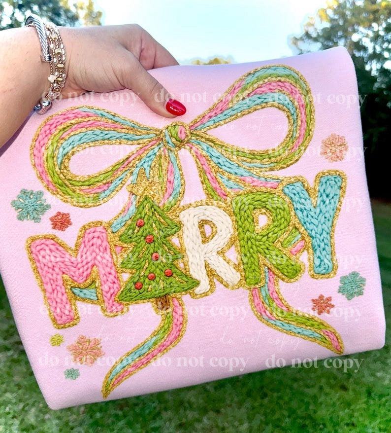 Faux Yarn Merry bow DTF Transfer