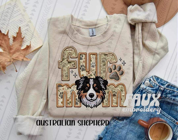 Australian Shepherd Fur Mom Faux Embroidery DTF transfer 13700