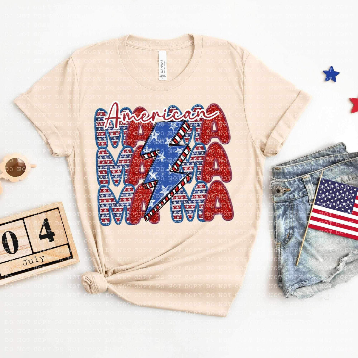 American mama stacked with lightning bolt (ECHT) 26883 DTF transf