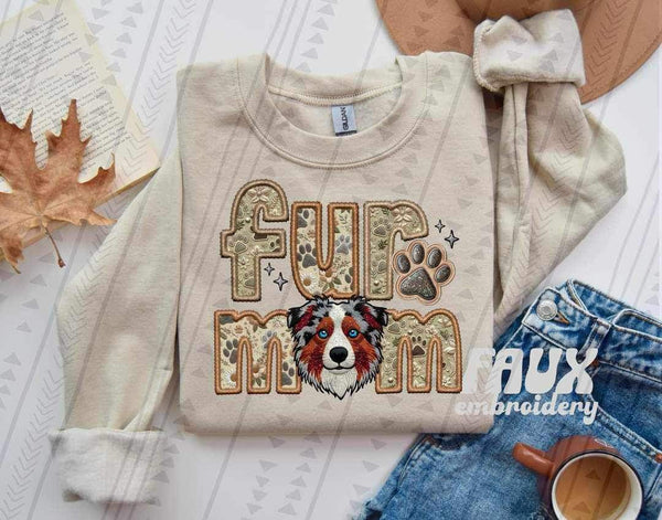 Merle Australian Shepherd Fur Mom Faux Embroidery DTF transfer 13738