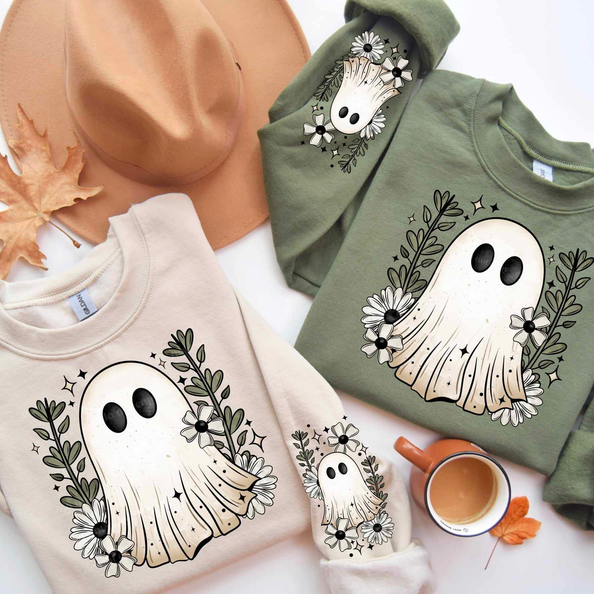 Ghost with flowers FRONT ONLY (CSC) 58540 DTF transfer