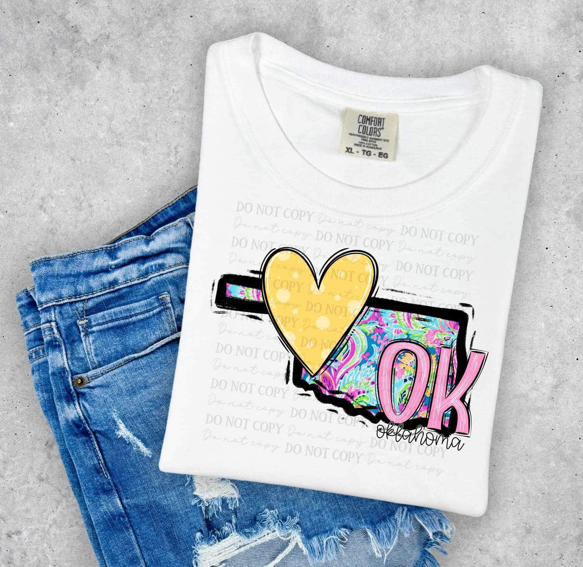 OK Oklahoma colorful with yellow heart (ABD) 27029 DTF transfer