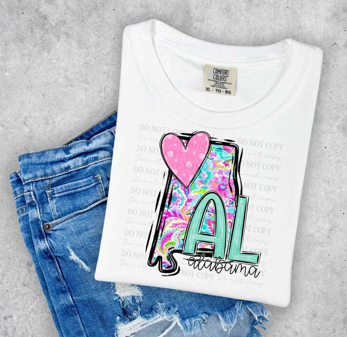 AL alabama colorful with dark pink heart (ABD) 26996 DTF transfer