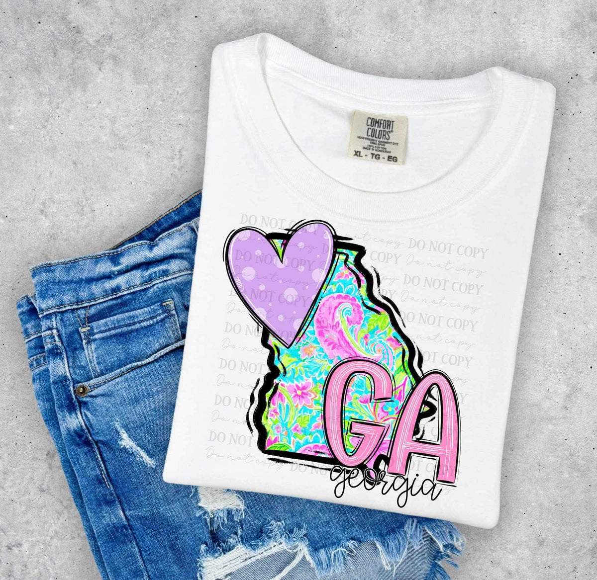 GA Georgia colorful with purple heart (ABD) 26993 DTF transfer