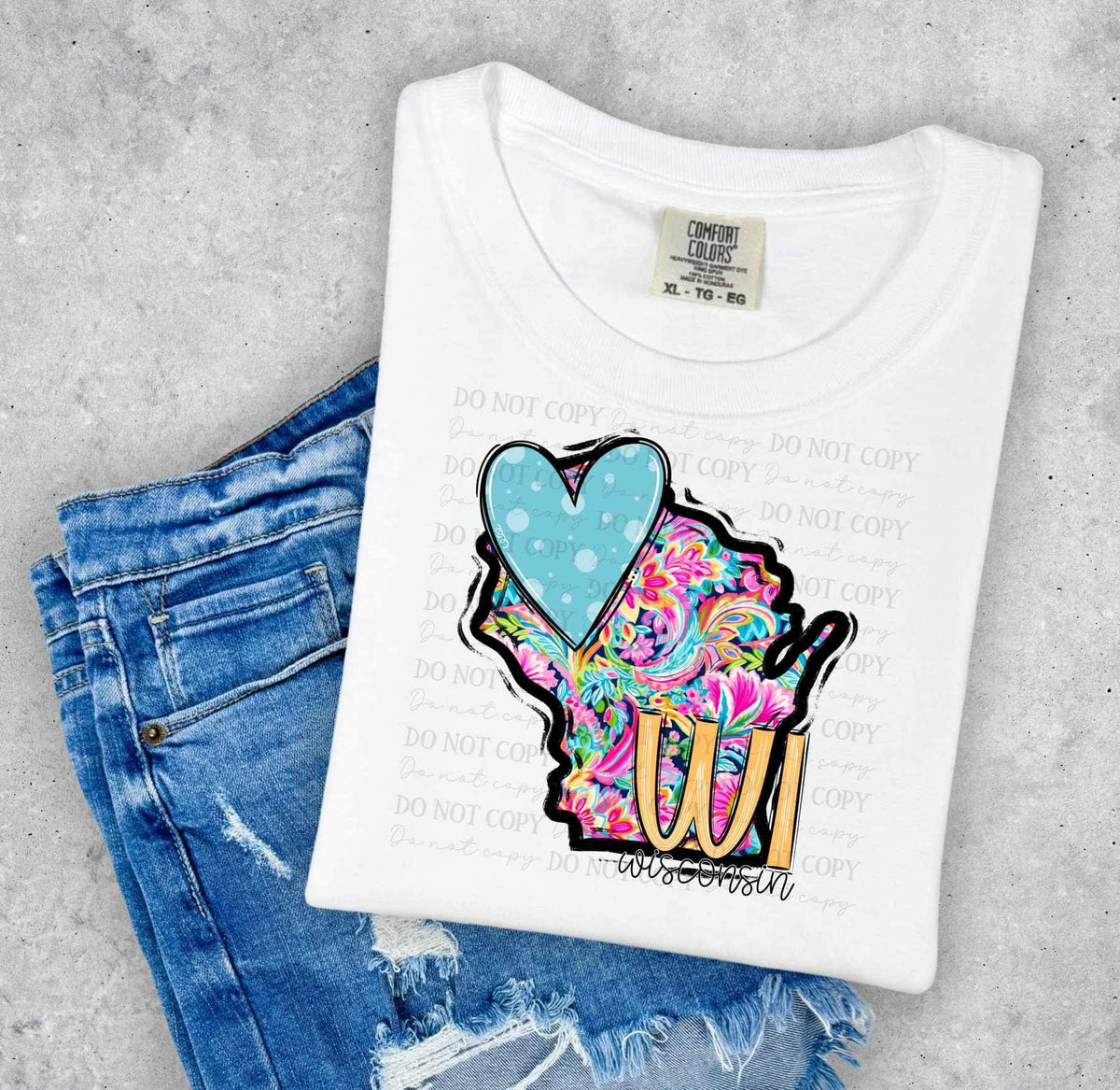 WI wisconsin colorful with light blue heart (ABD) 27008 DTF transfer