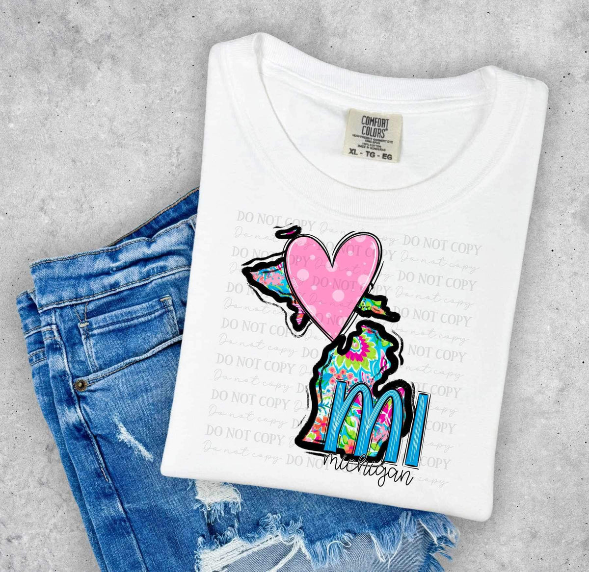 MI michigan colorful with dark pink heart (ABD) 26995 DTF transfer