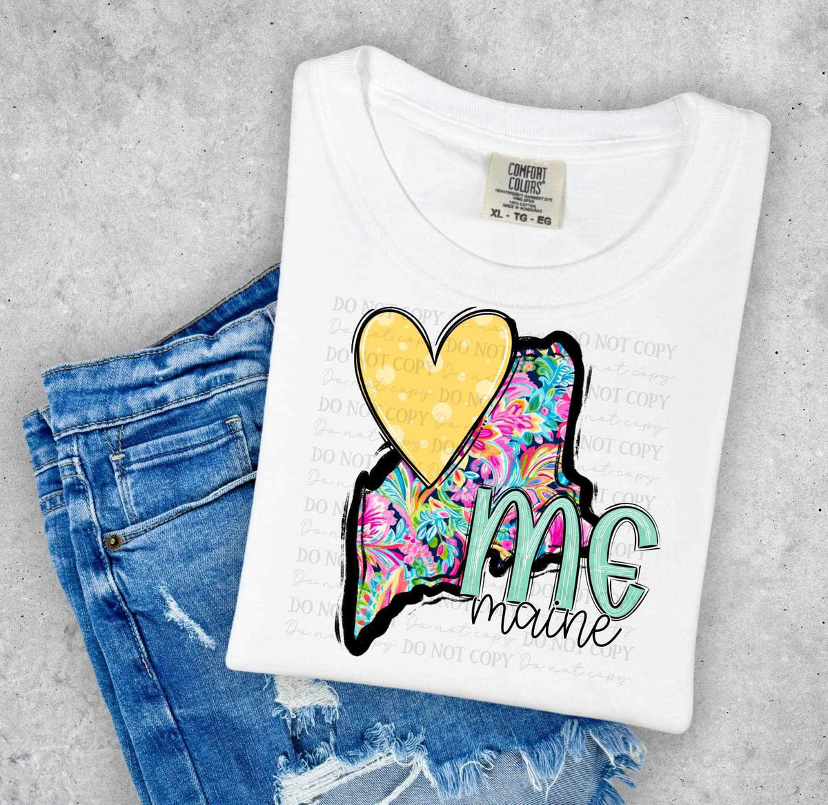 ME Maine colorful with yellow heart (ABD) 27028 DTF transfer