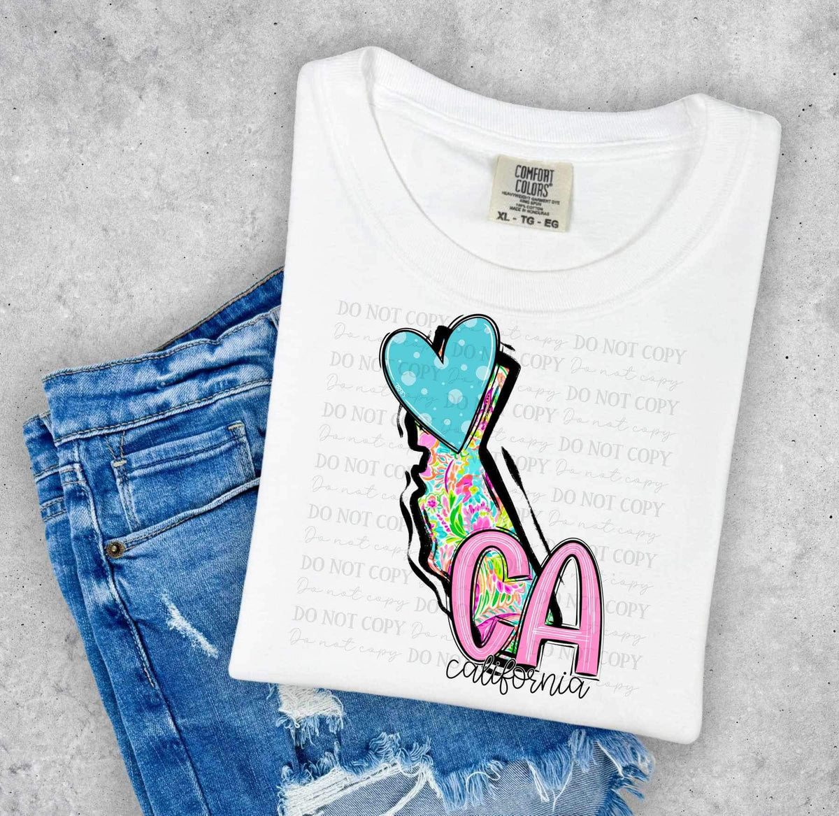 CA California colorful with light blue heart (ABD) 27007 DTF transfer