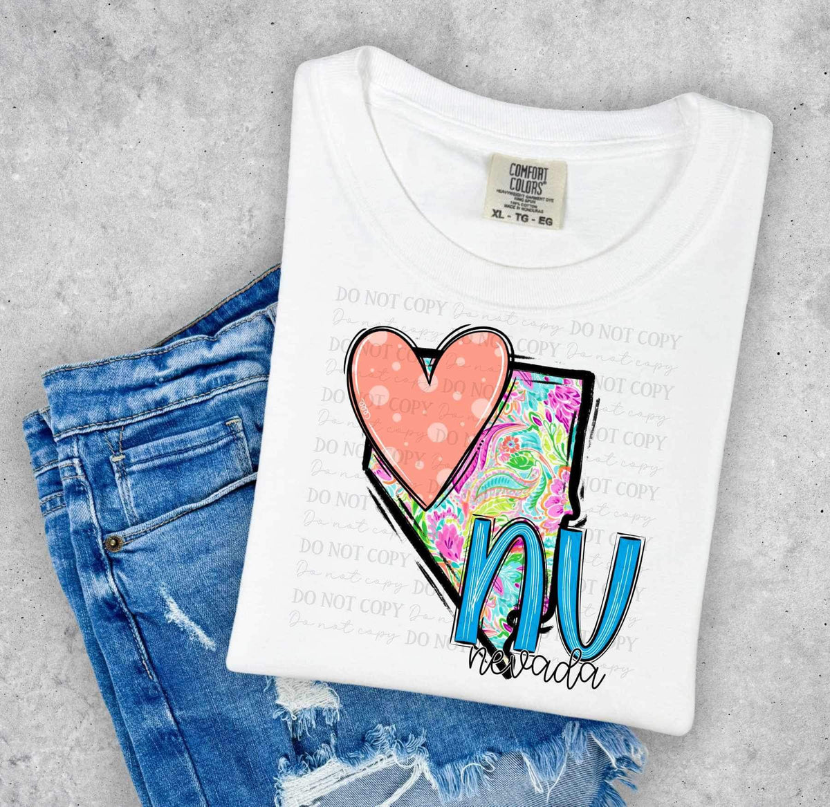 NV Nevada colorful with light red heart (ABD) 27016 DTF transfer