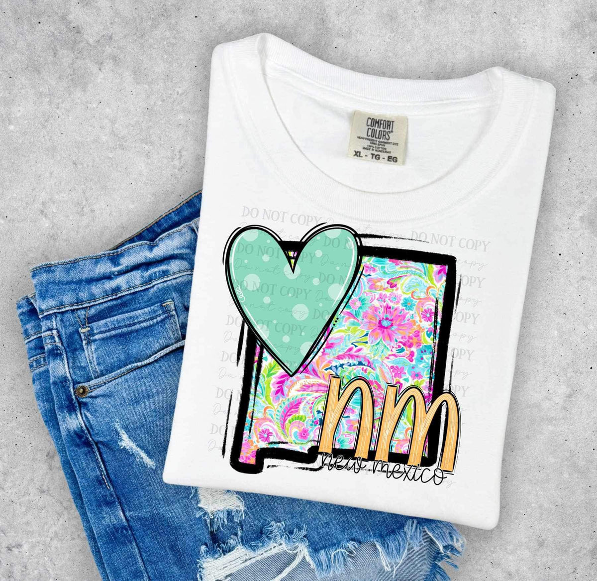 NM New Mexico colorful with green heart (ABD) 27022 DTF transfer