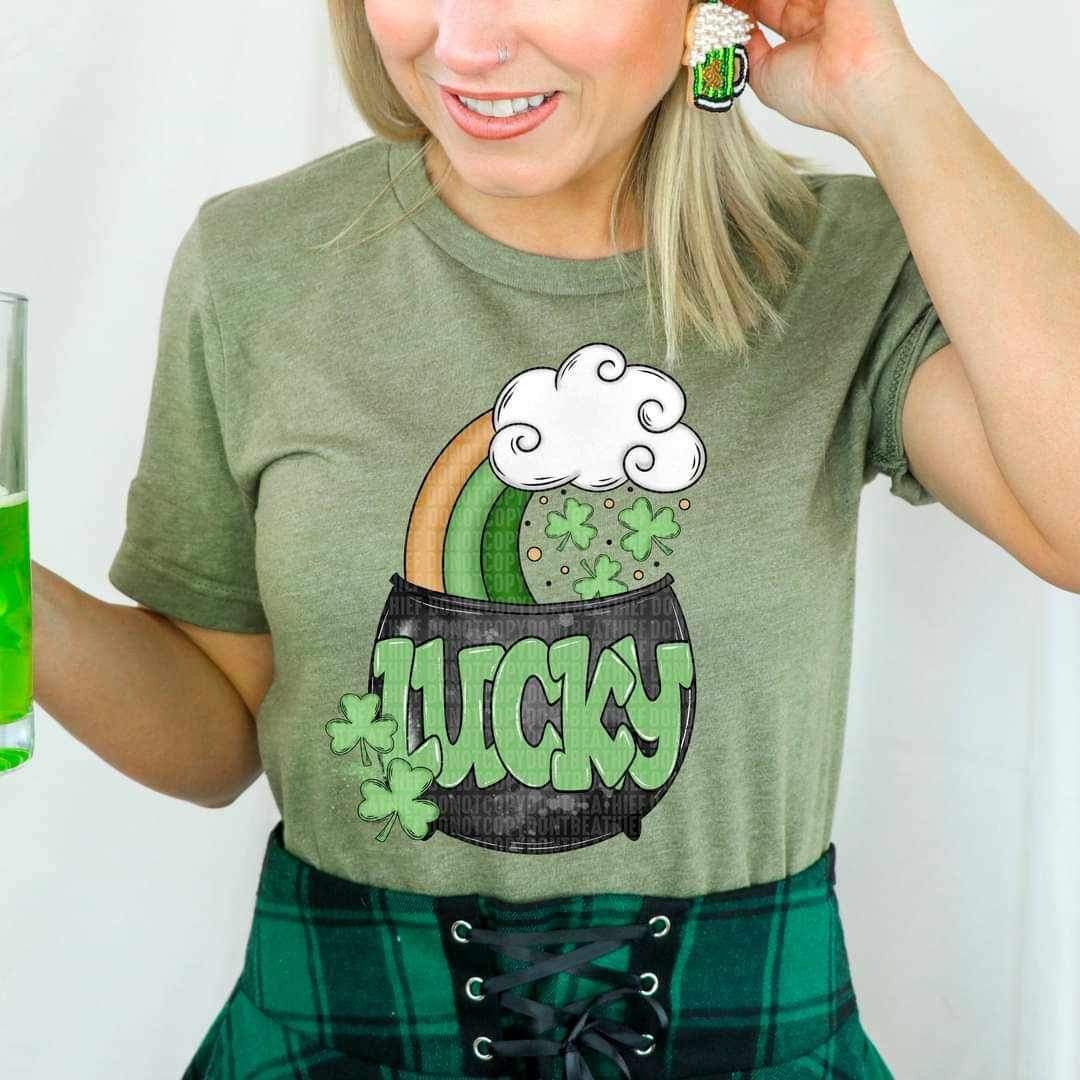 Lucky green font with pot and rainbow 17372 DTF TRANSFER