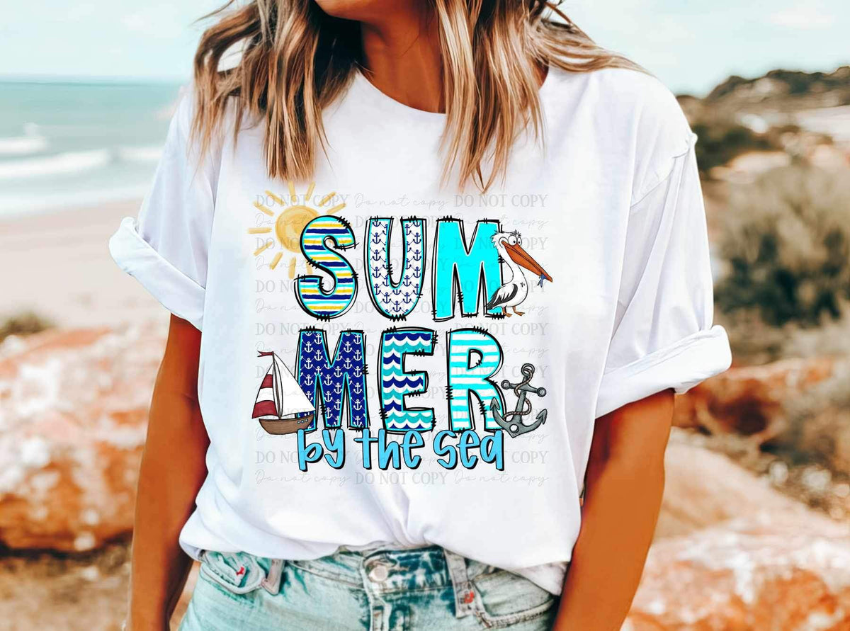 Summer by the sea blue with sailing items (ABD) 26974 DTF transfer