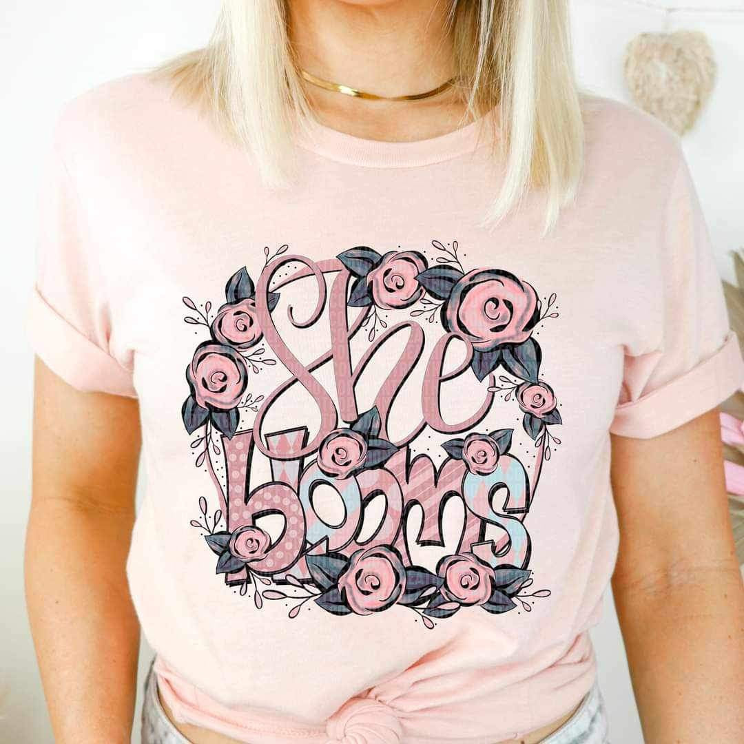 She blooms floral wreath LIGHT PINK 17422 DTF TRANSFER