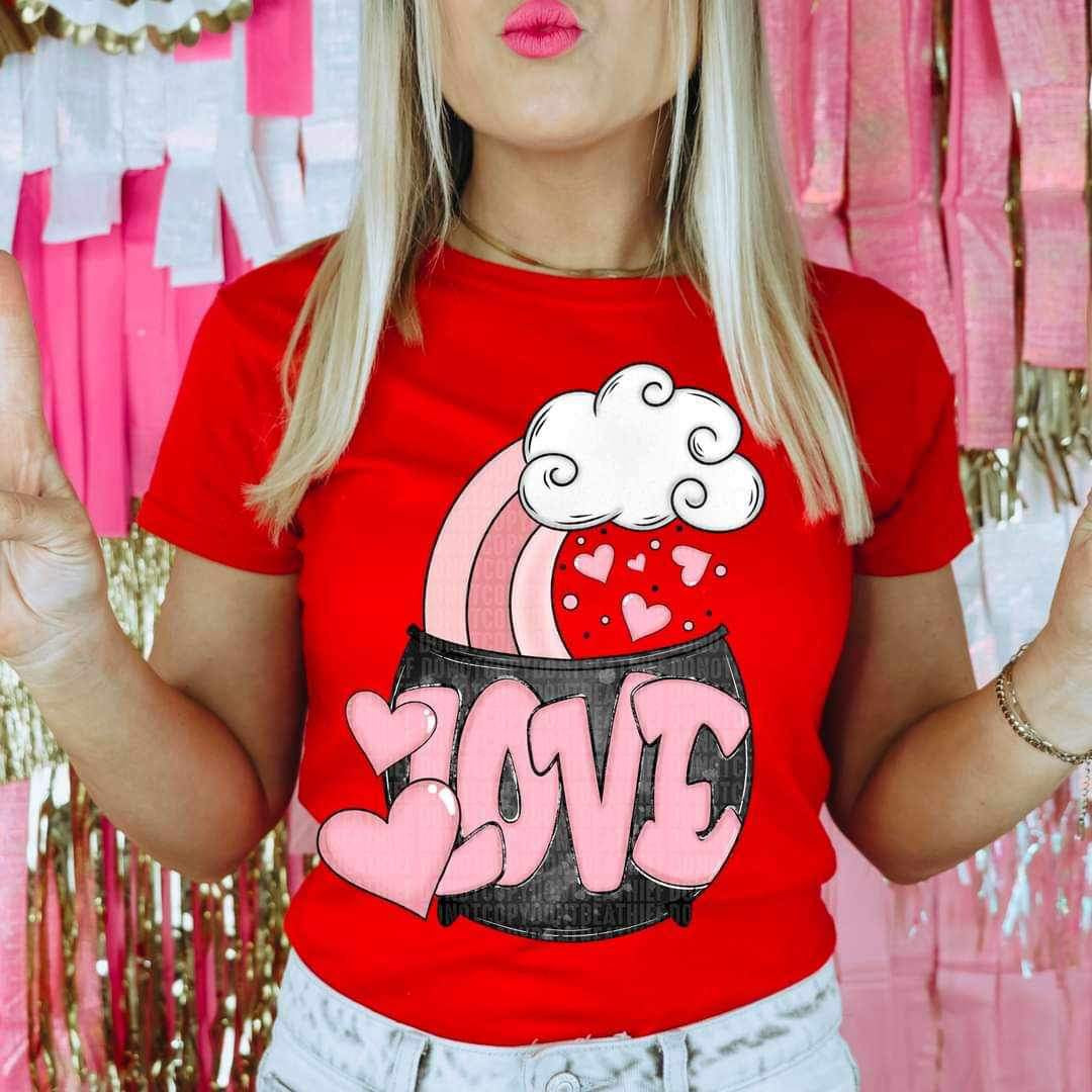 Love pink font with pot and rainbow 17371 DTF TRANSFER