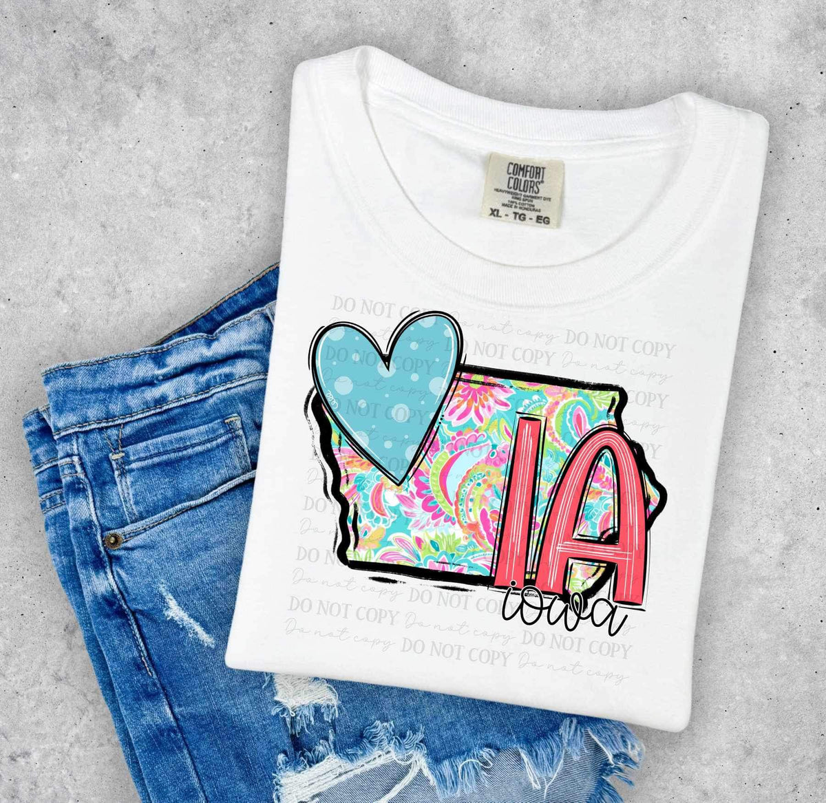 IA Iowa colorful with light blue heart (ABD) 27005 DTF transfer