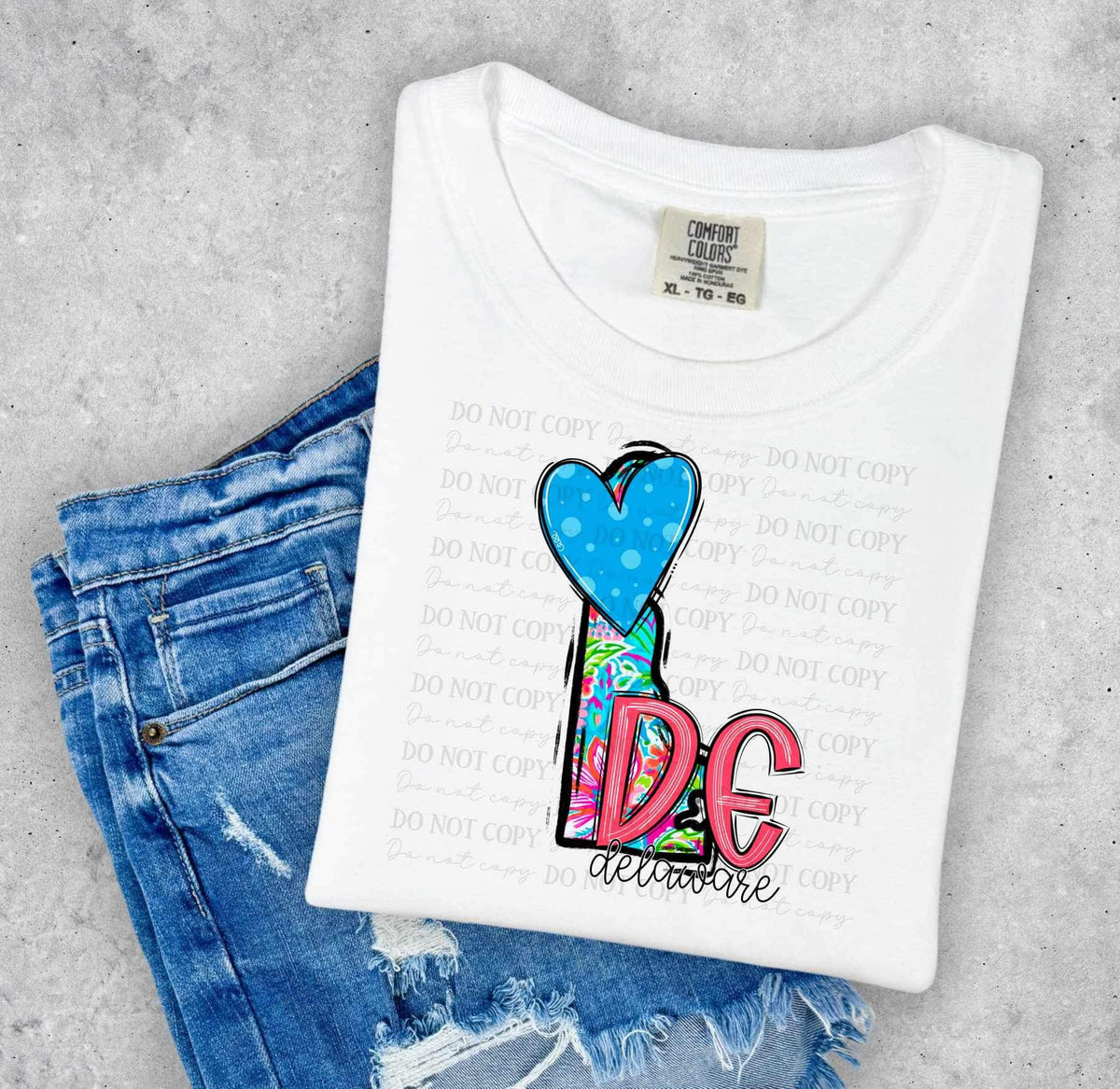 DE Delaware colorful with dark blue heart (ABD) 27032 DTF transfer