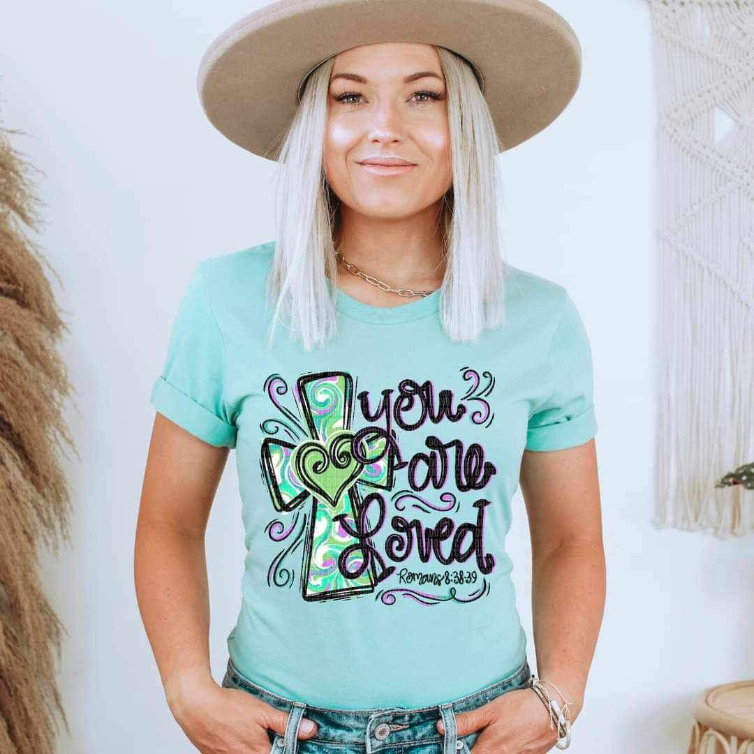 You are loved GREEN cross with heart 17366 DTF TRANSFER