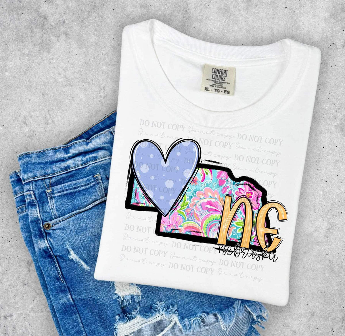 NE Nebraska colorful with purple heart (ABD) 26992 DTF transfer