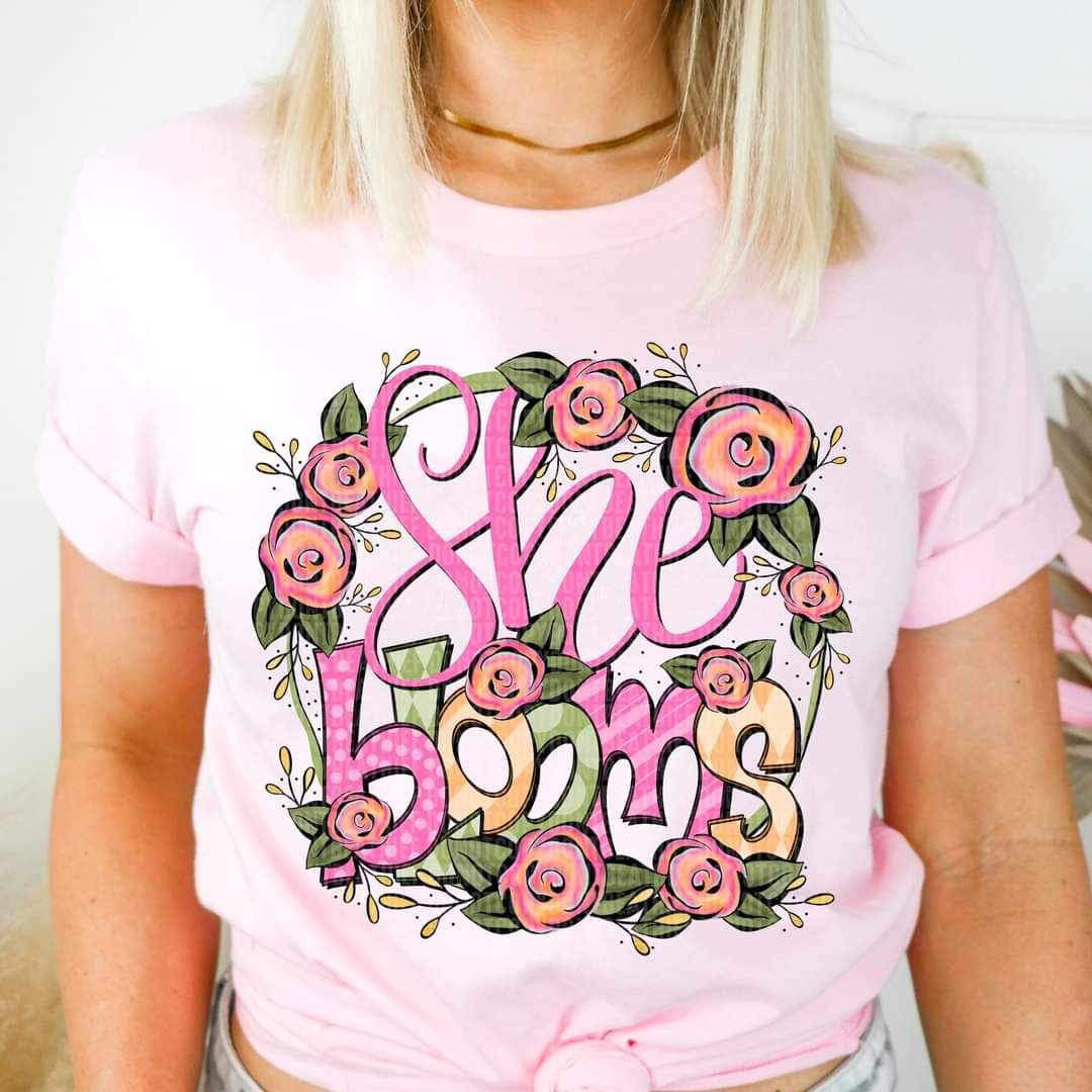 She blooms wreath with roses DARK PINK 17364 DTF TRANSFER
