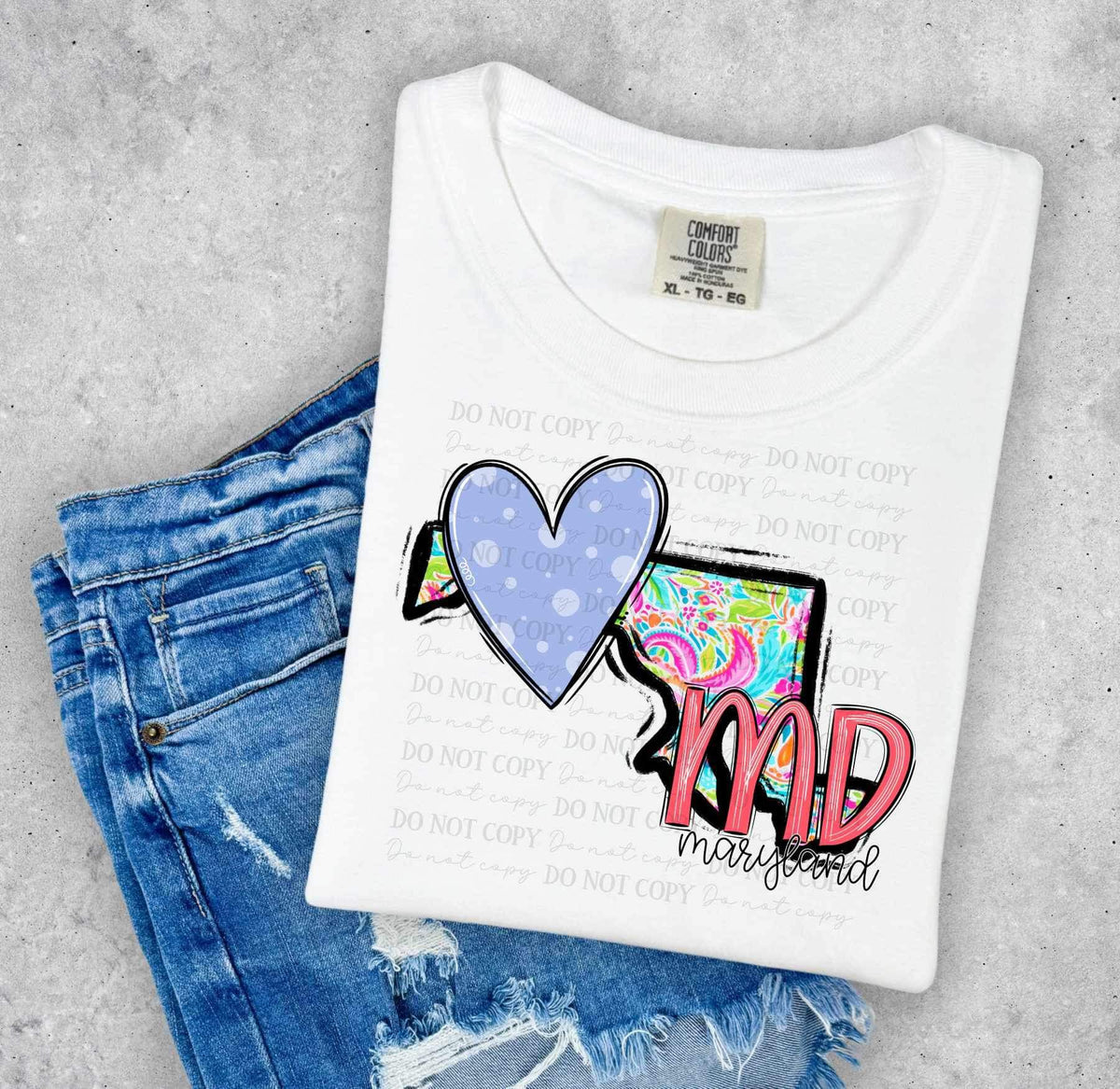 MD Maryland colorful with purple heart (ABD) 26991 DTF transfer