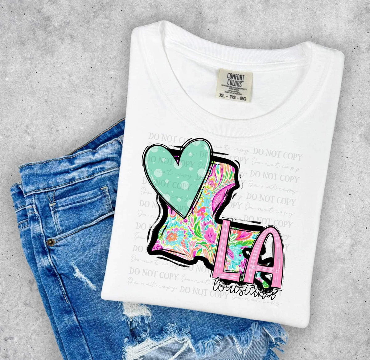 LA Louisiana colorful with green heart (ABD) 27020 DTF transfer