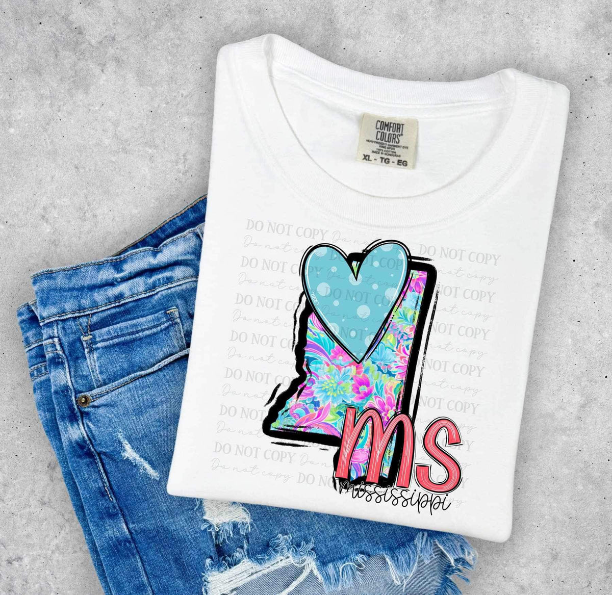 MS mississippi colorful with light blue heart (ABD) 27004 DTF transfer