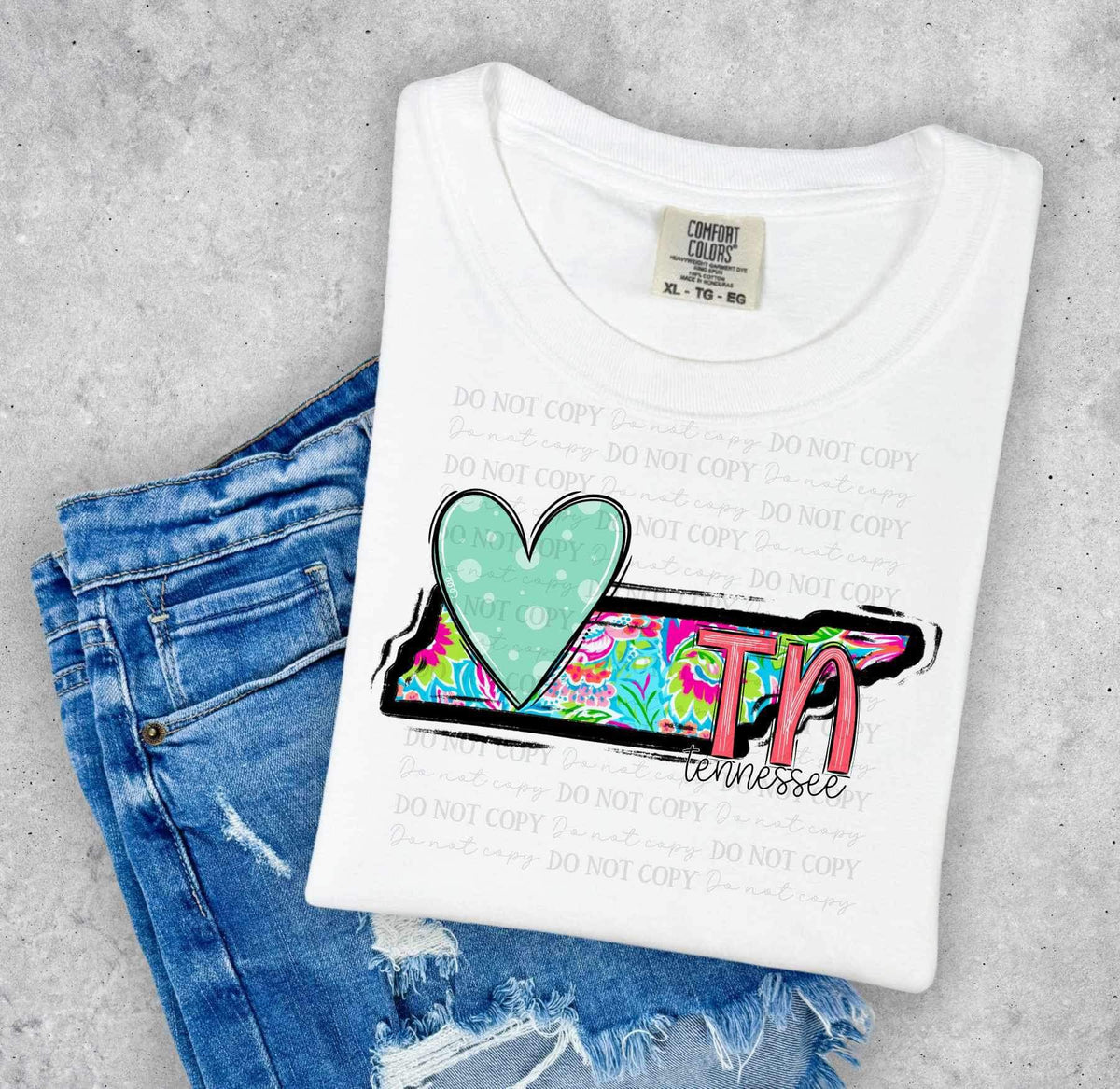 TN Tennessee colorful with green heart (ABD) 27019 DTF transfer