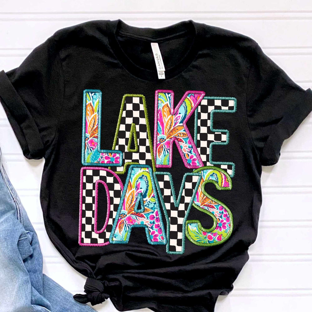 Lake days paisley and checkered embroidery (CITY) 37062 DTF transfer