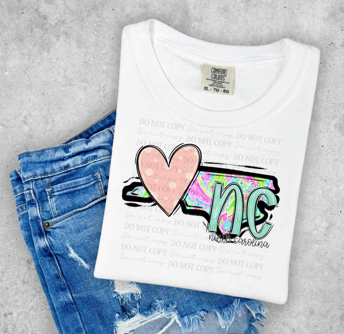 NC North Carolina colorful with light pink heart (ABD) 26999 DTF transfer