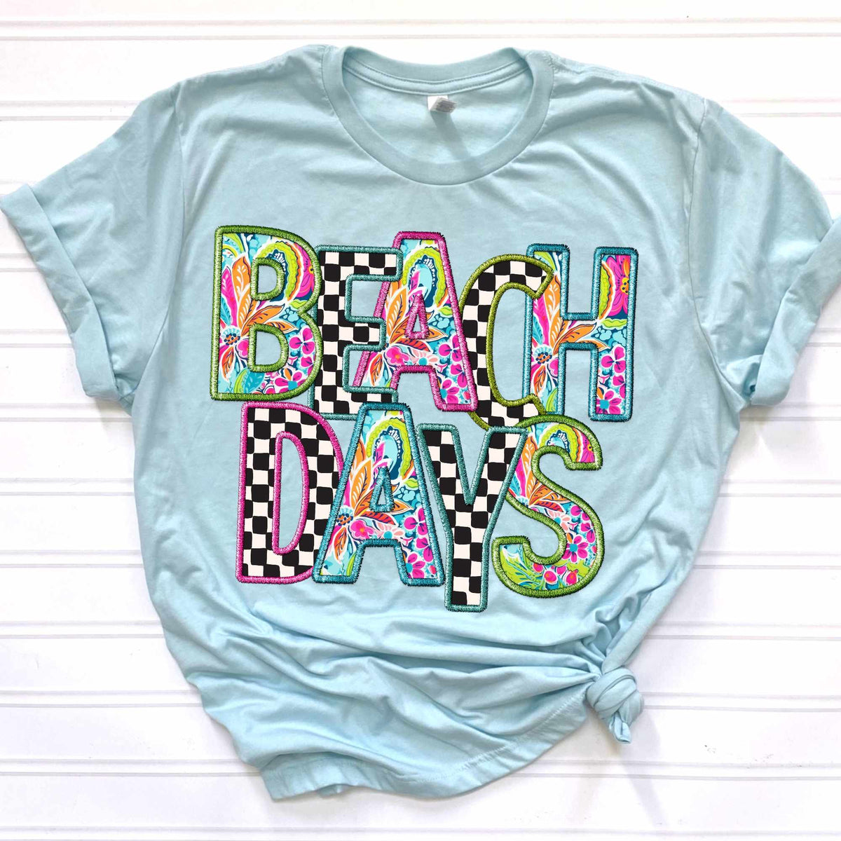 Beach days paisley and checkered embroidery (CITY) 37061 DTF transfer