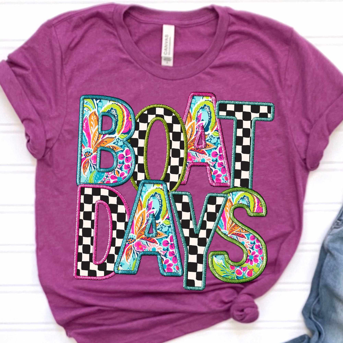 Boat days paisley and checkered embroidery (CITY) 37060 DTF transfer