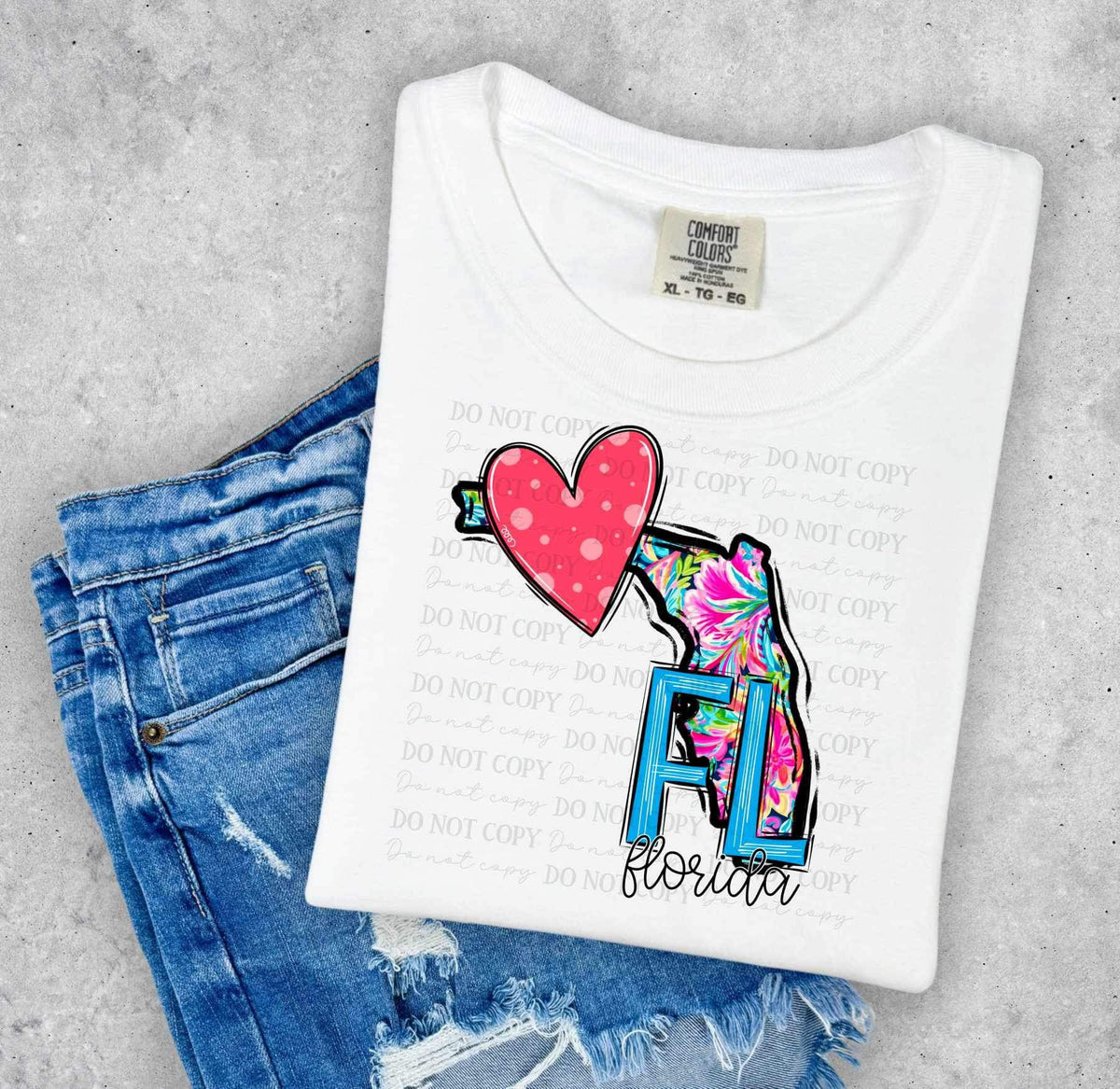 FL Florida colorful with dark red heart (ABD) 27011 DTF transfer