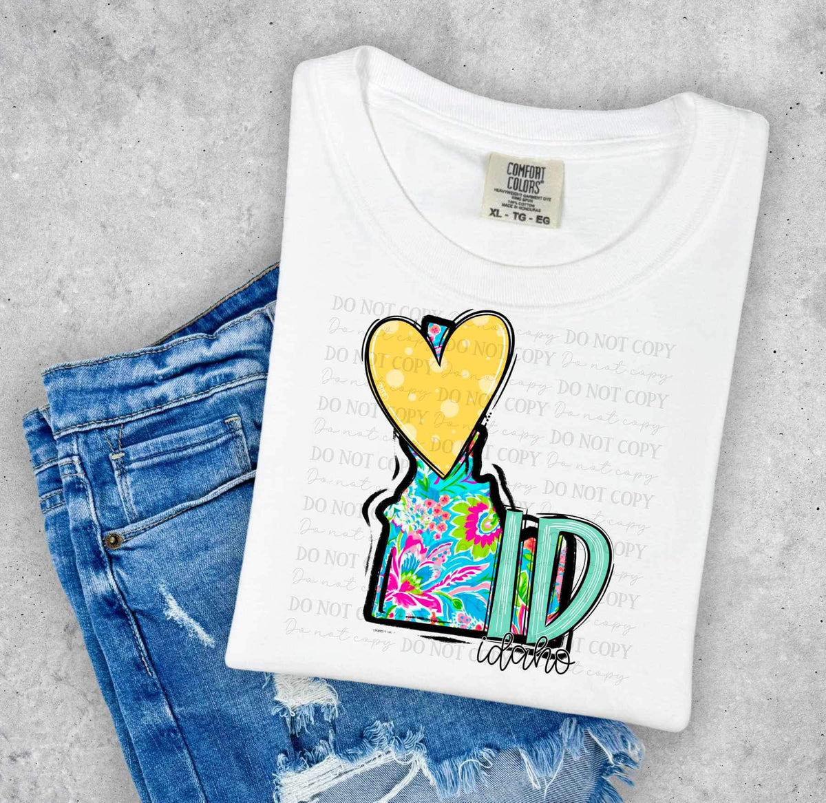 ID Idaho colorful with yellow heart (ABD) 27025 DTF transfer