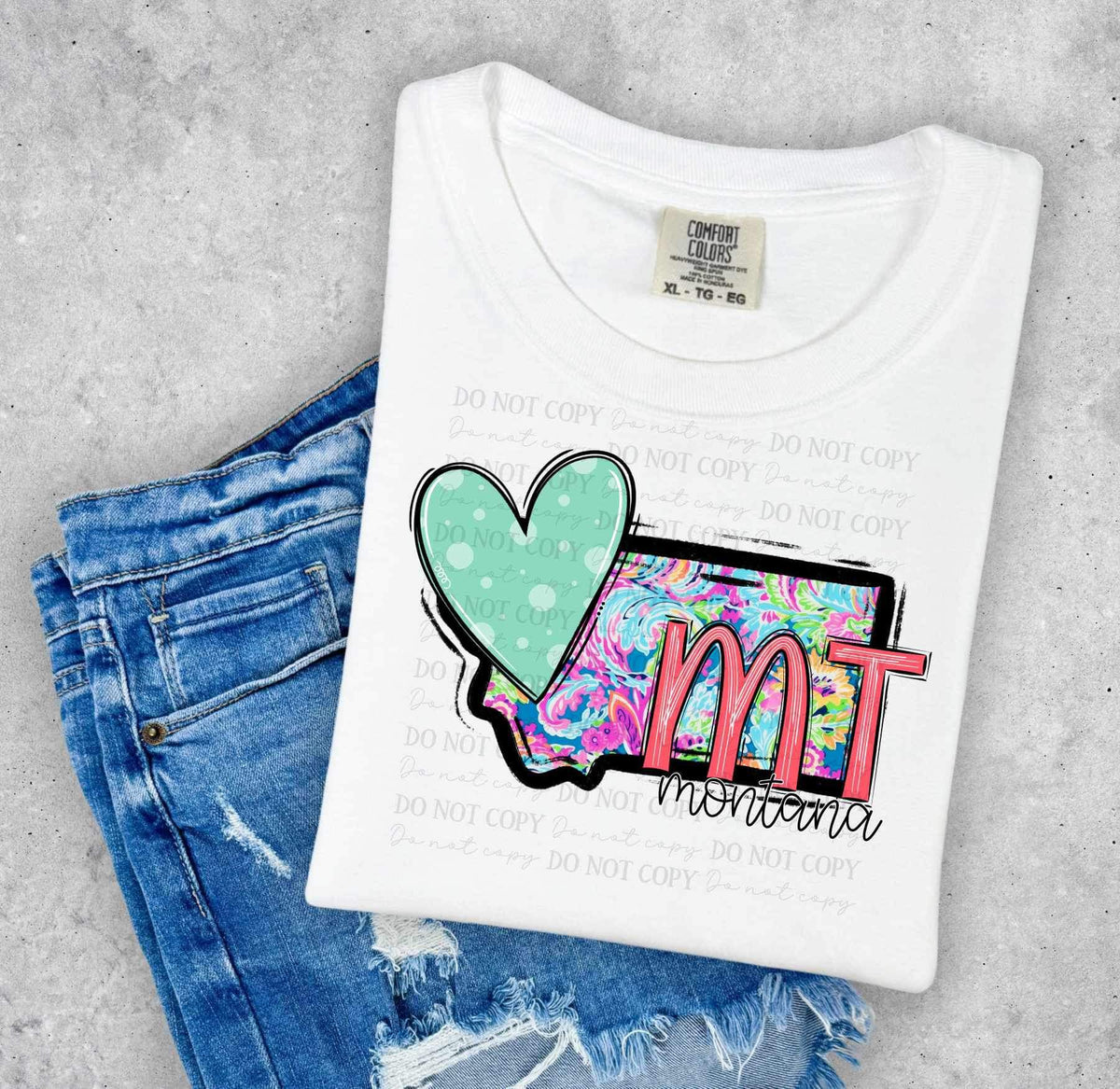 MT Montana colorful with green heart (ABD) 27018 DTF transfer