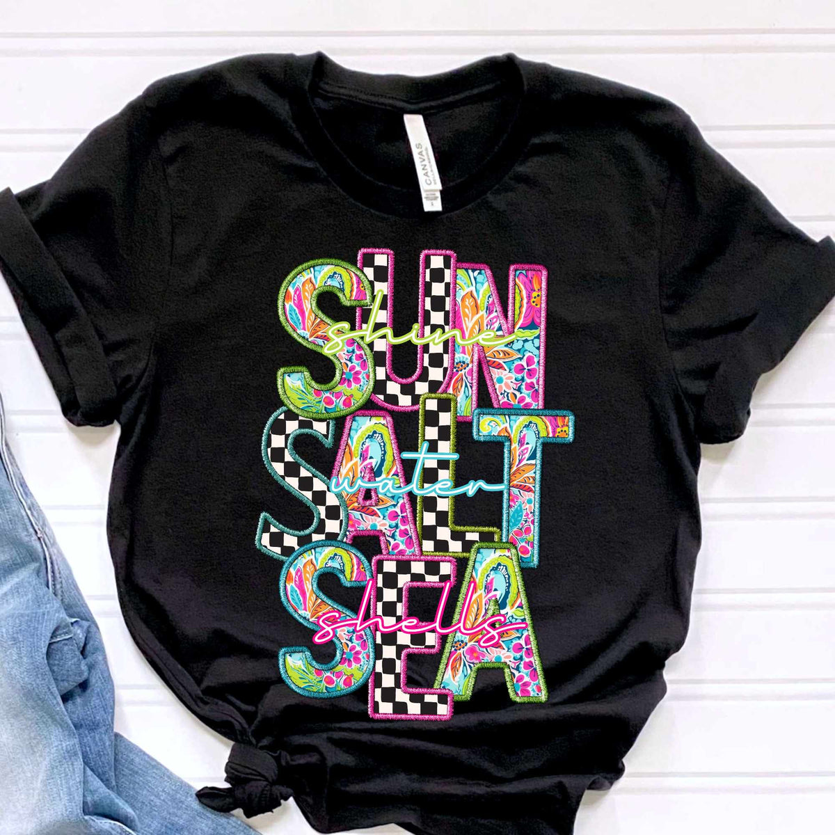 Sun salt sea paisley and checkered embroidery (CITY) 37058 DTF transfer