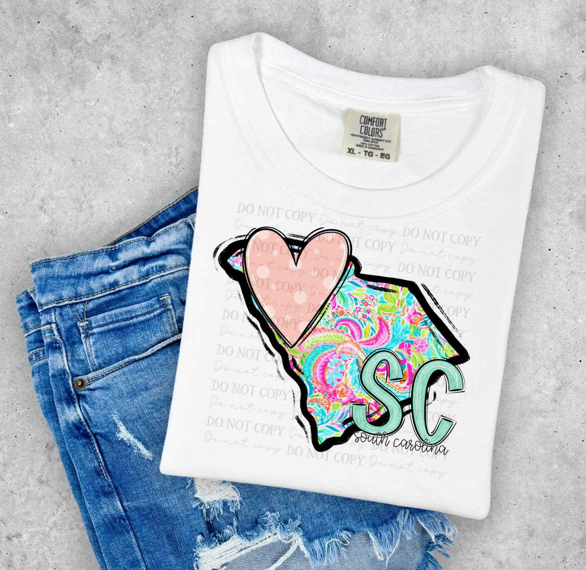 SC South Carolina colorful with light pink heart (ABD) 26998 DTF transfer