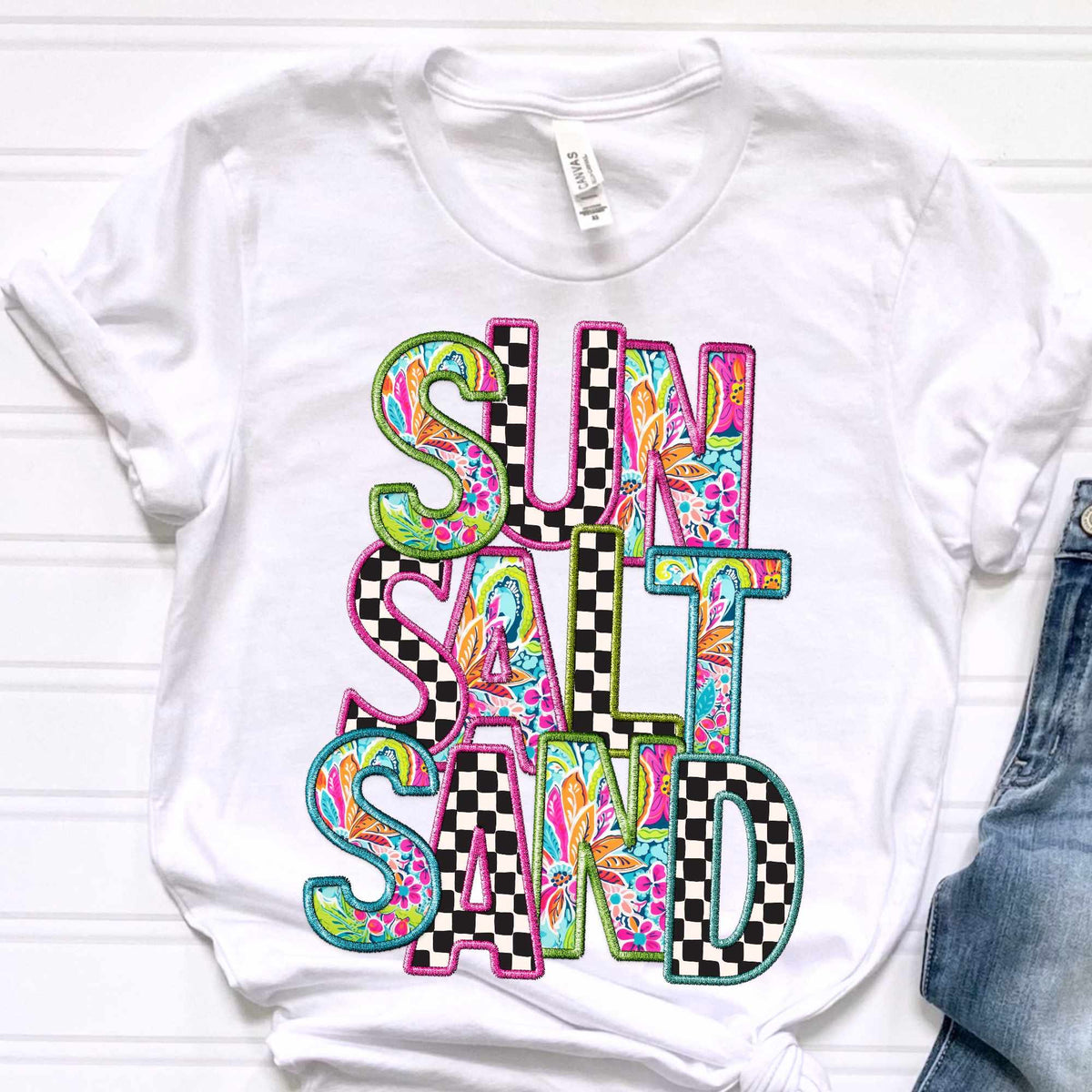 Sun salt sand paisley and checkered embroidery (CITY) 37057 DTF transfer