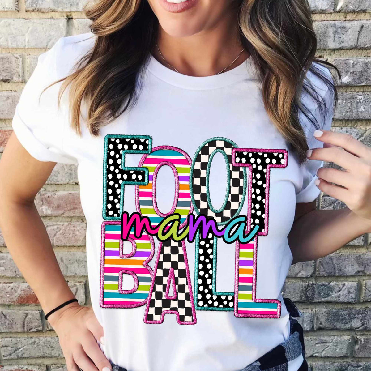 Football mama STACKED patterned embroidery (CITY) 37052 DTF transfer