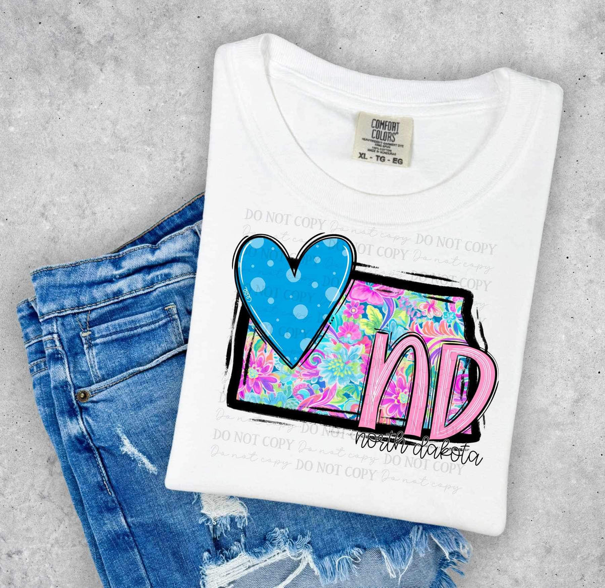 ND North Dakota colorful with dark blue heart (ABD) 27031 DTF transfer