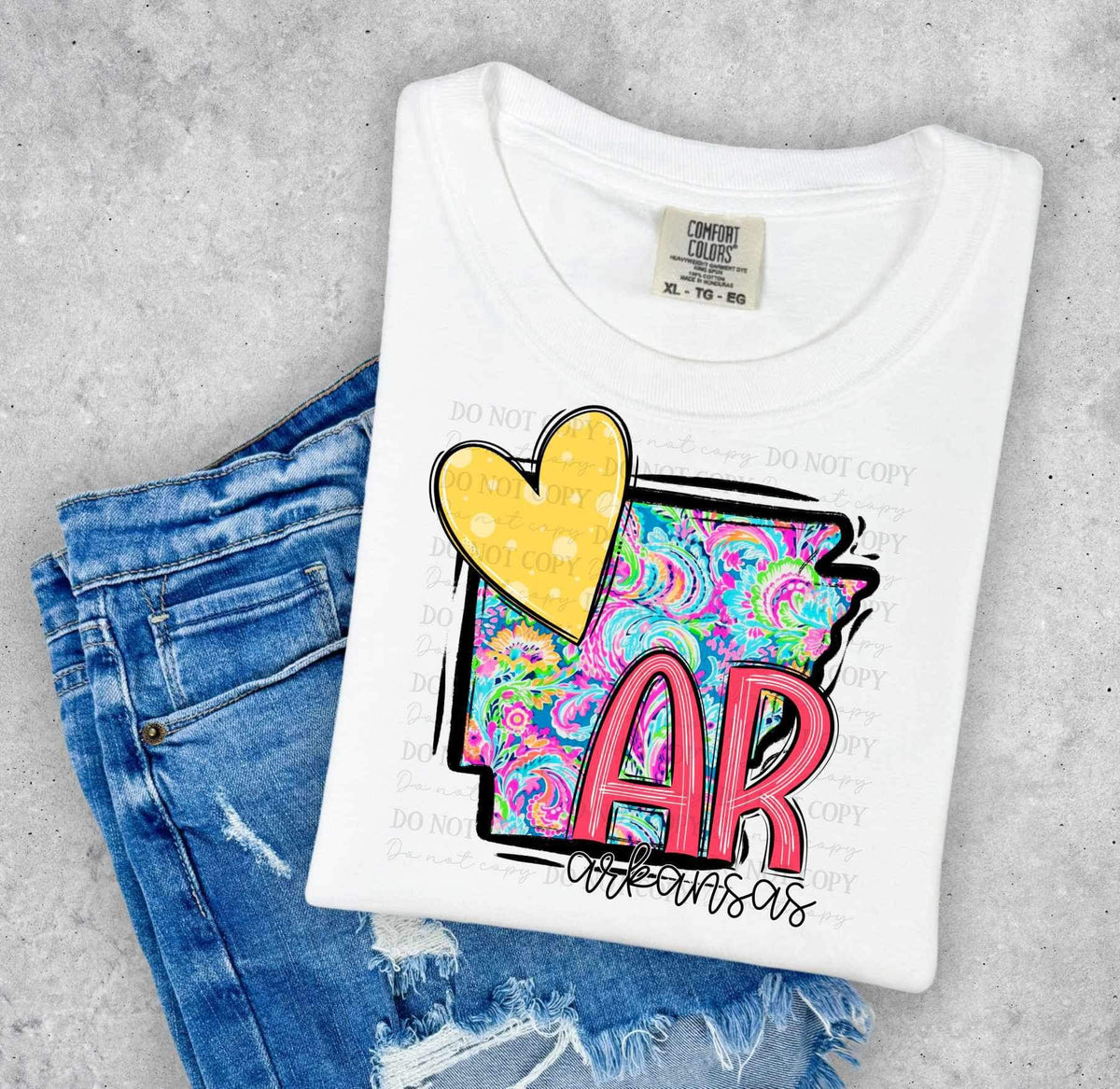 AR Arkansas colorful with yellow heart (ABD) 27024 DTF transfer