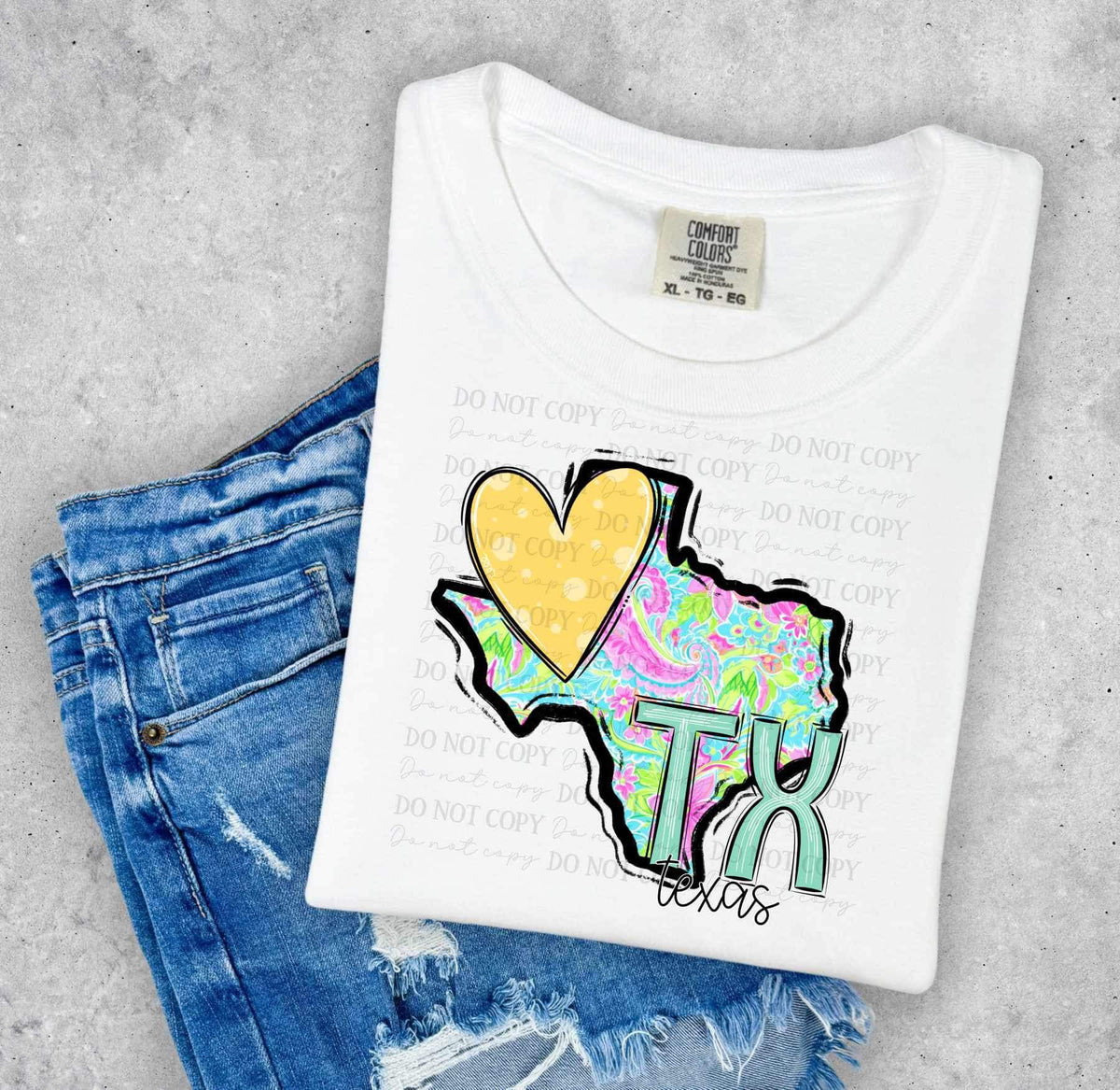 TX Texas colorful with yellow heart (ABD) 27023 DTF transfer