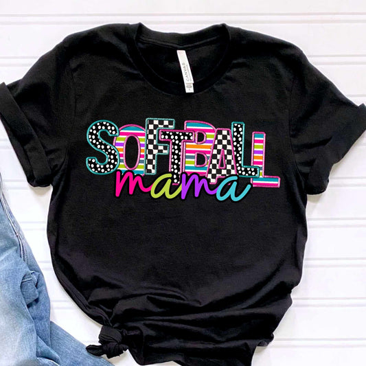 Softball mama patterned embroidery (CITY) 37048 DTF transfer