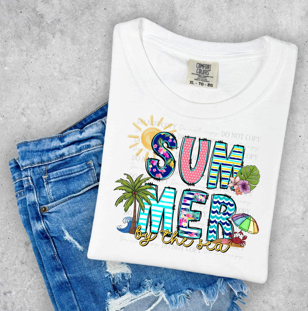 Summer by the sea patterned and yellow font (ABD) 26973 DTF transfer