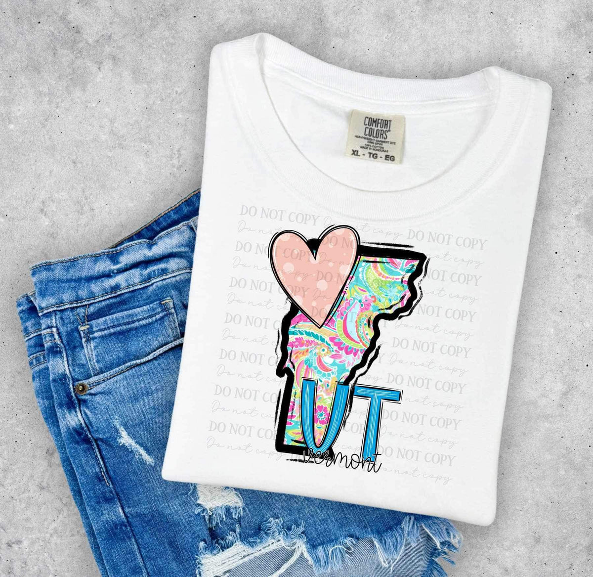 VT Vermont colorful with light pink heart (ABD) 26997 DTF transfer