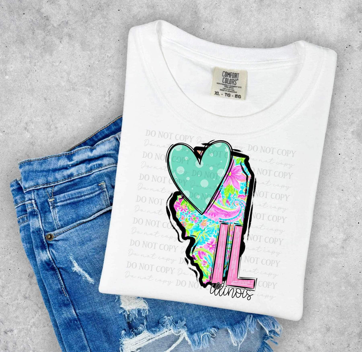 IL Illinois colorful with green heart (ABD) 27017 DTF transfer